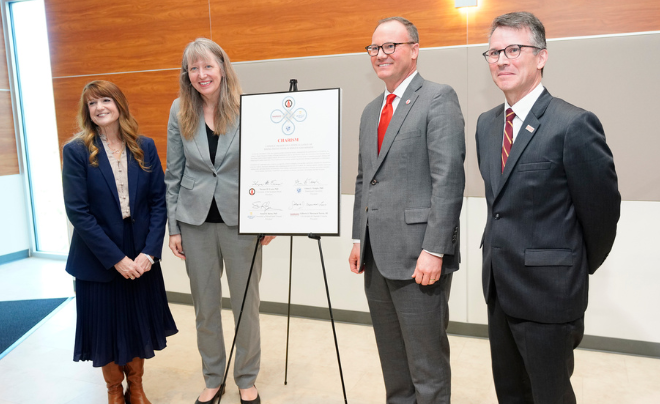 UIW President Thomas M. Evans, PhD, Dominican University President Glena G. Temple, PhD, President of the University of Mount Saint Vincent Susan R. Burns, PhD and President of Universidad del Sagrado Corazón Gilberto J. Marxuach Torrós, JD