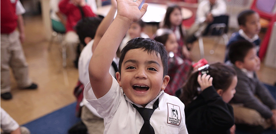Young student raising hand