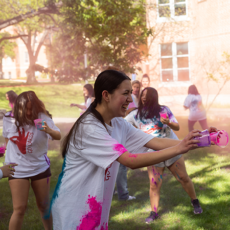 Students participating in the Holi activities