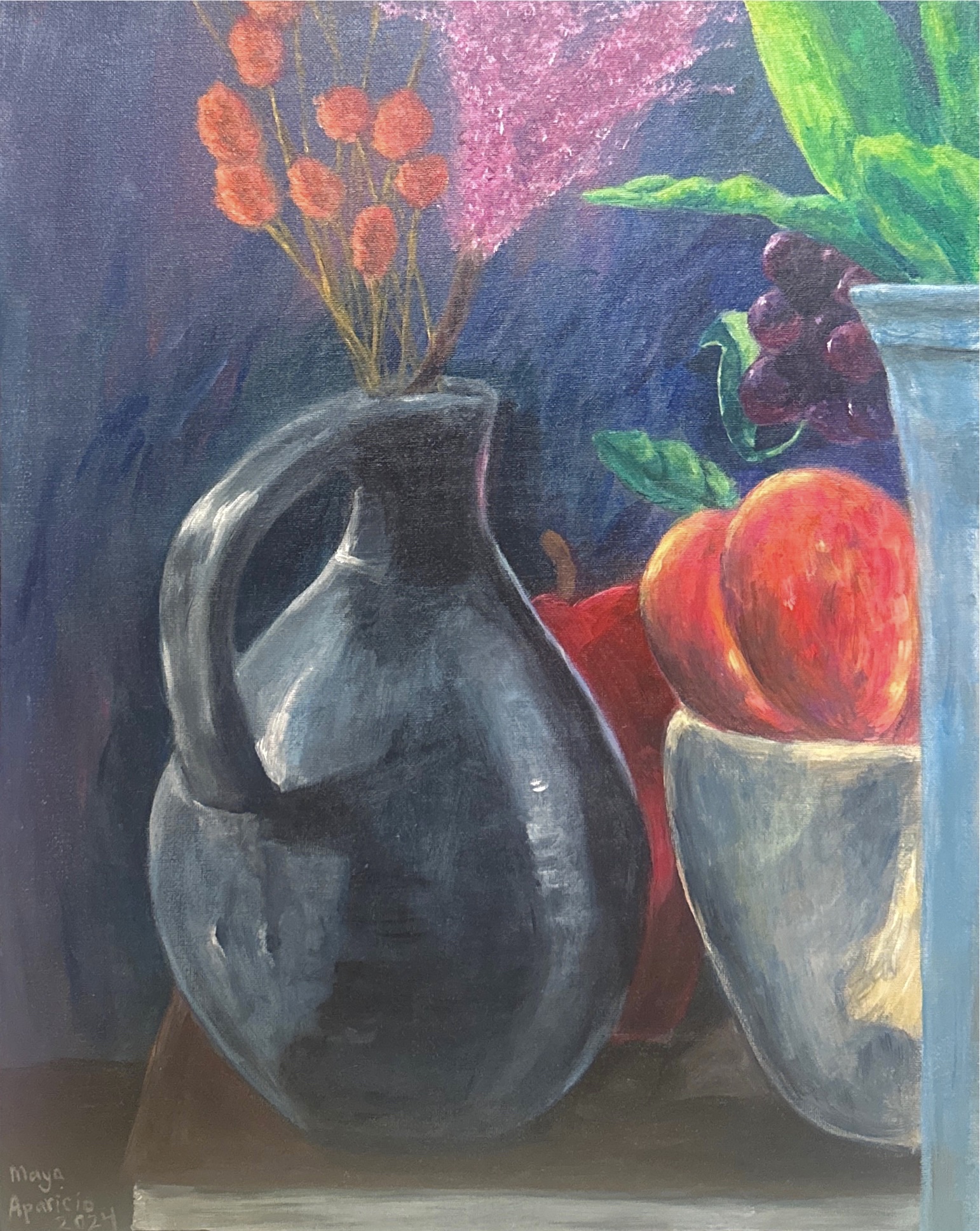 Painting vase and fruit