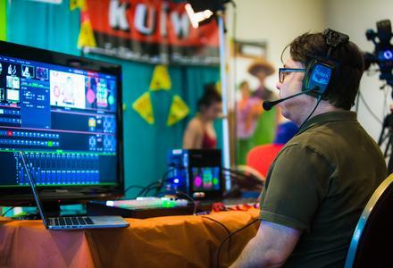 Male student working the UIWtv equipment