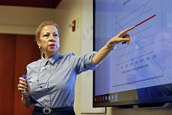 Dr. Nursen Zanca teaches in a classroom