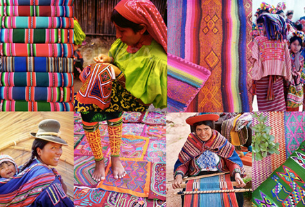 women weaving fabric