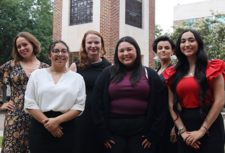 PHOTO CAPTION (L-R): Jahannah Fabling, Butt Scholar; Genesis Zapata, Butt Scholar; Dr. Stephanie Grote-Garcia, UIW Professor of Teacher Education; Andrea Martinez, Butt Scholar; Nora Powers, Butt Scholar; Alessandra Ramon, Butt Scholar