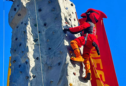 Red climbing rock wall