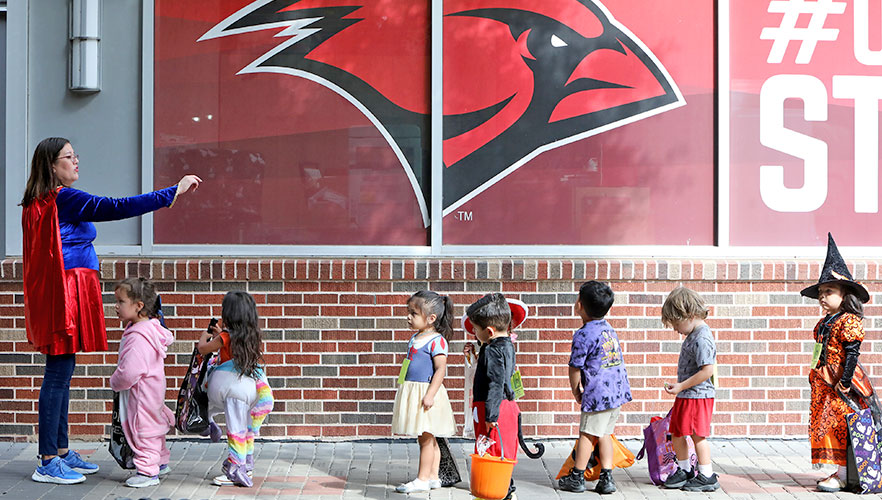 Trick-or-treaters on campus