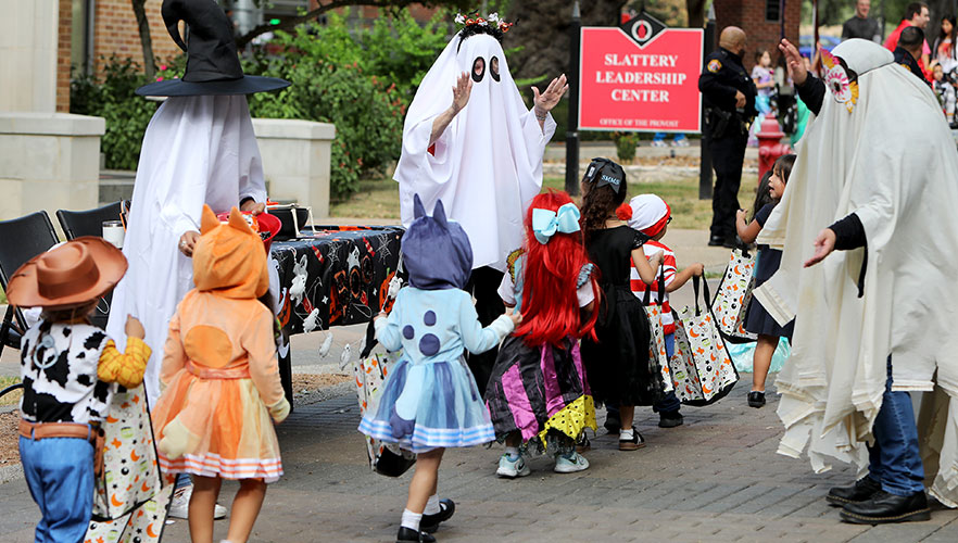 Trick-or-treaters on campus