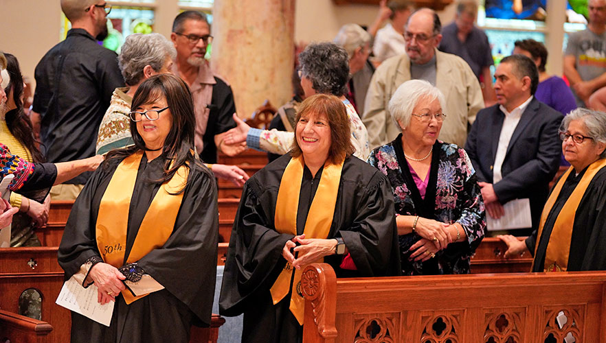 Mass attendees smiling