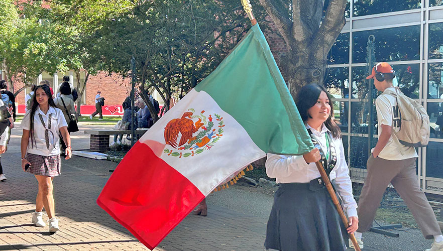 Student with flag