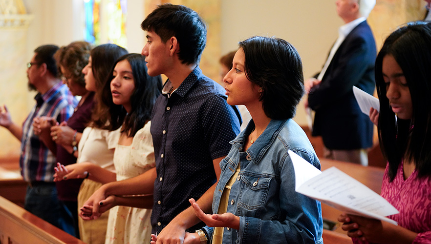 students at mass