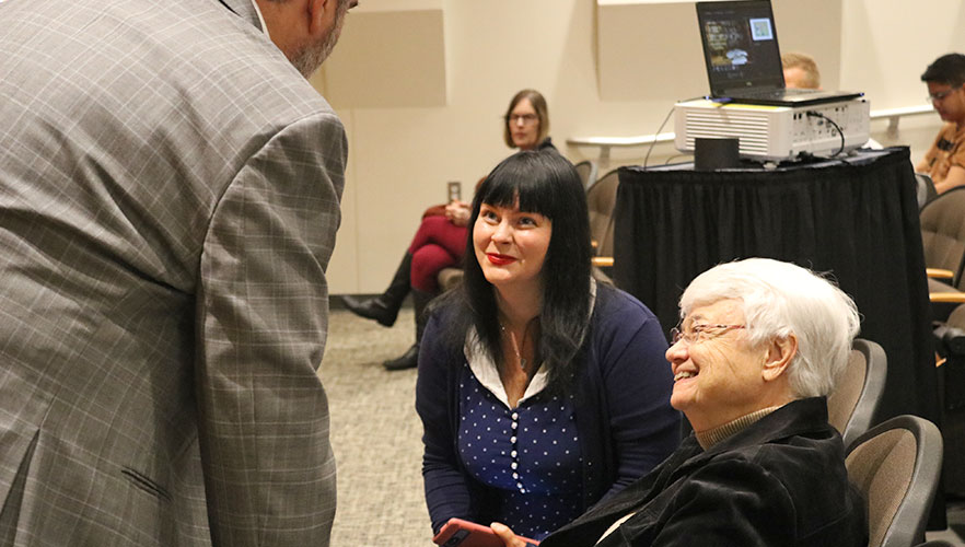 Bernadette O'Conner talking with Dr. Javier Clavere