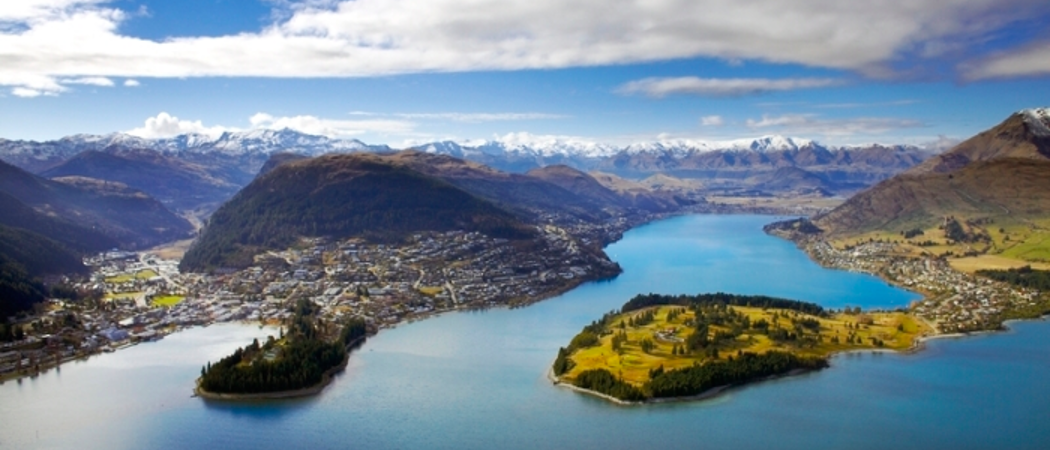 Aerial view of water and mountains